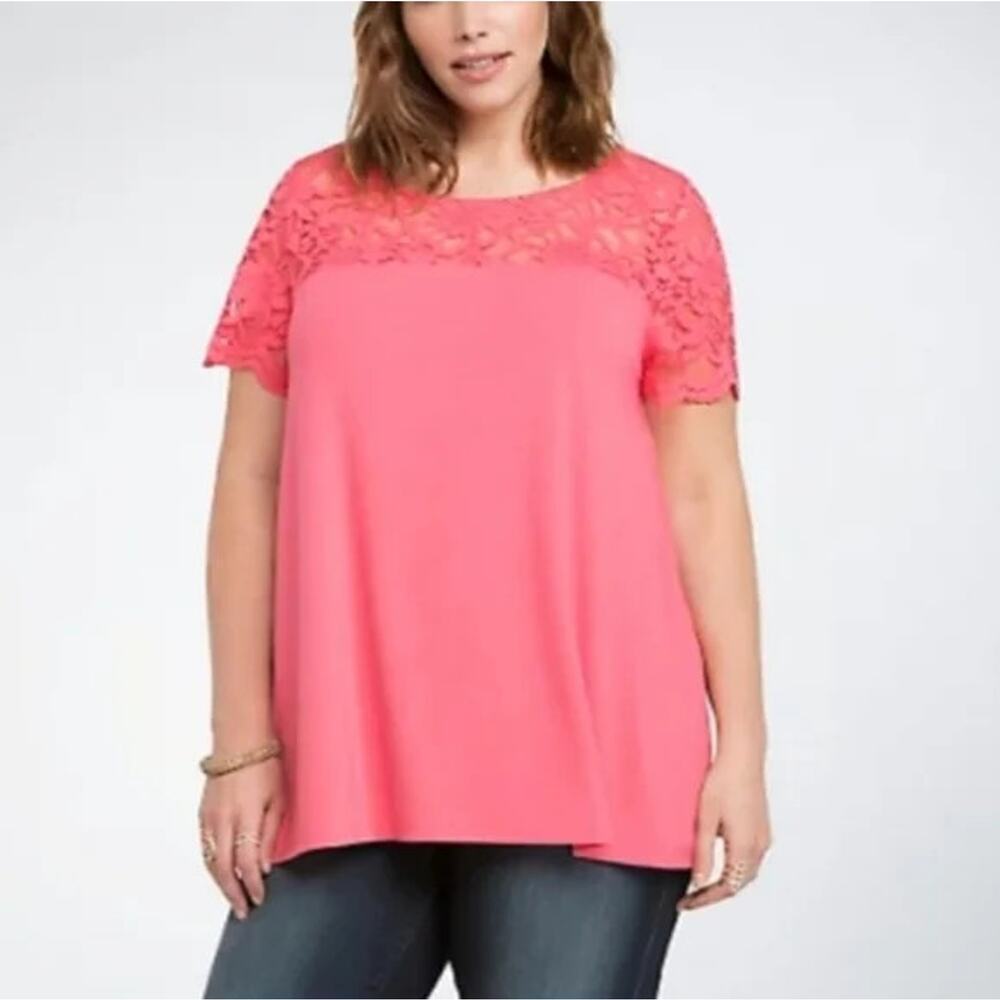 Torrid Top 2X Pink Blouse Lace Short Sleeve Casual Party